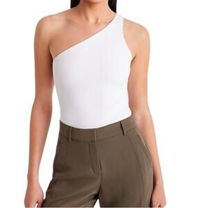 NWT Express Body Contour High Compression Ribbed One Shoulder Bodysuit White M